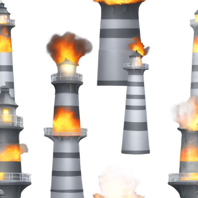 genmoji: 2 grey lighthouses on fire