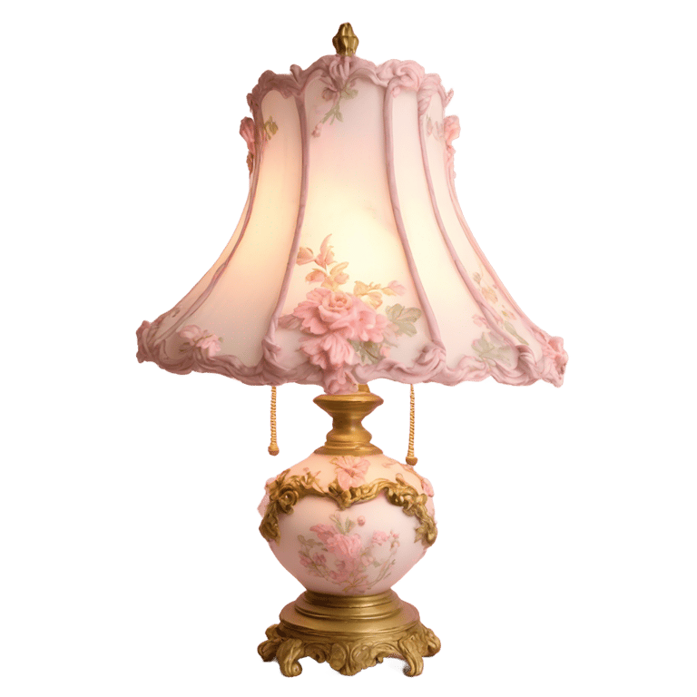genmoji: highly detailed vintage rococo light pink dainty floral lamp