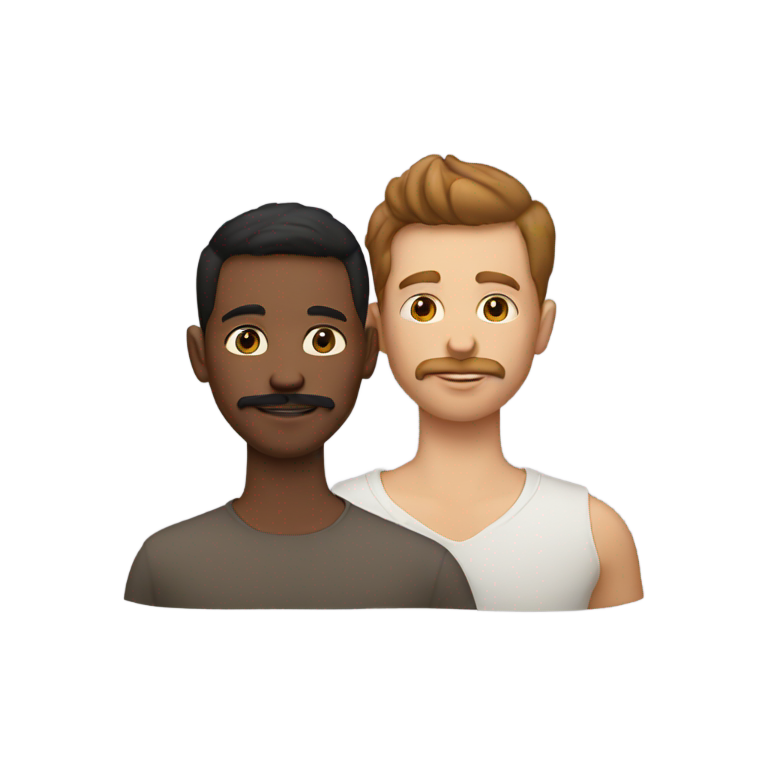 genmoji：一个有小胡子的棕色男孩和一个有山羊胡的白色男孩在接吻