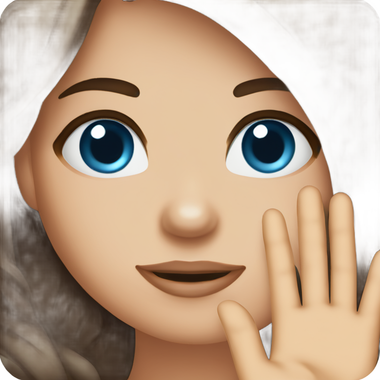 genmoji: mädchen mitt braunen langen glatten haaren und blauen augen und sie hält ein handzy in der hand
