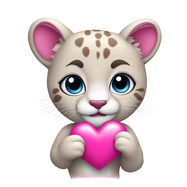 絵文字：A cute blue cougar hold a pink heart