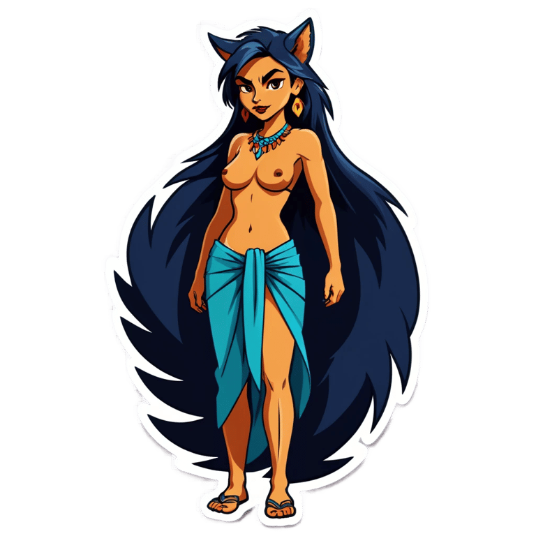 genmoji：无上装狼女，披着纱笼