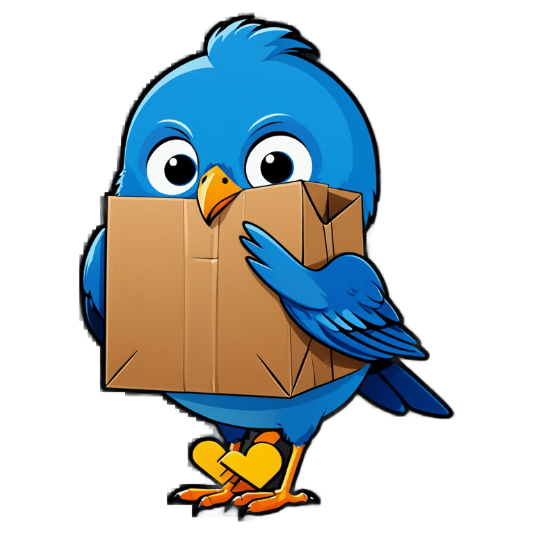 genmoji：A blue bird that holds one cardboard bag