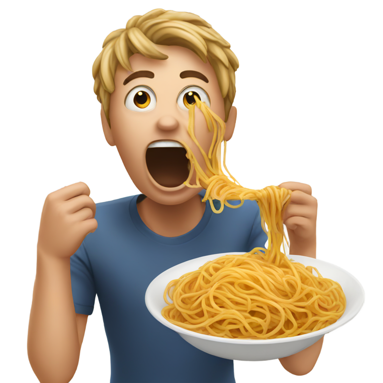 genmoji：吃着意大利面大声求救的人