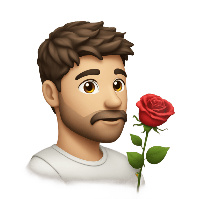 genmoji: A brunette man kissing a rose by himself