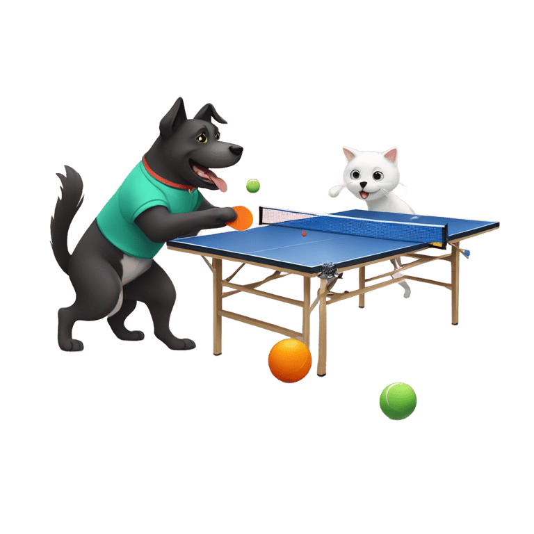 genmoji : Chien et chat jouent au ping-pong