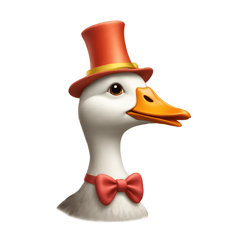 genmoji : Goose with clown hat, wig and nose with a silly facial expression