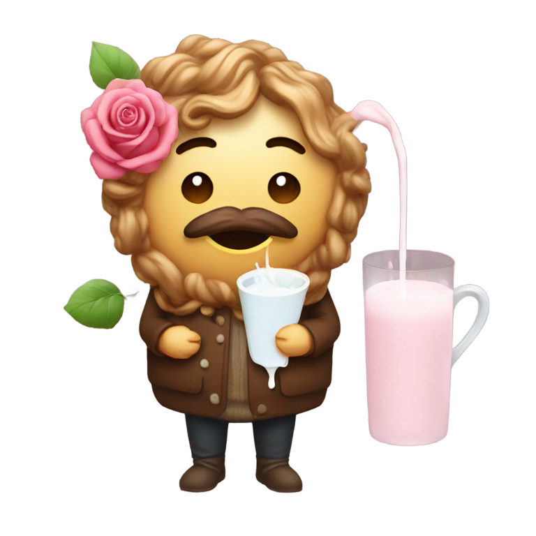 genmoji : Une crotte avec du thé, des roses, du lait, des cheveux, une barbe et elle est enceinte.
