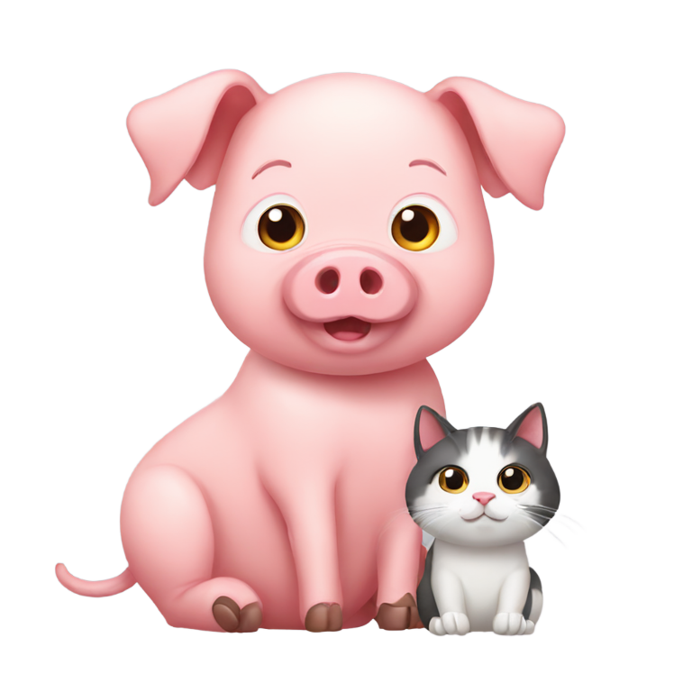 genmoji: a pig and a cat sitting together