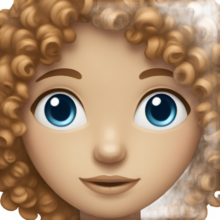 genmoji: brown curly hair girl with pale freckled skin and blue eyes