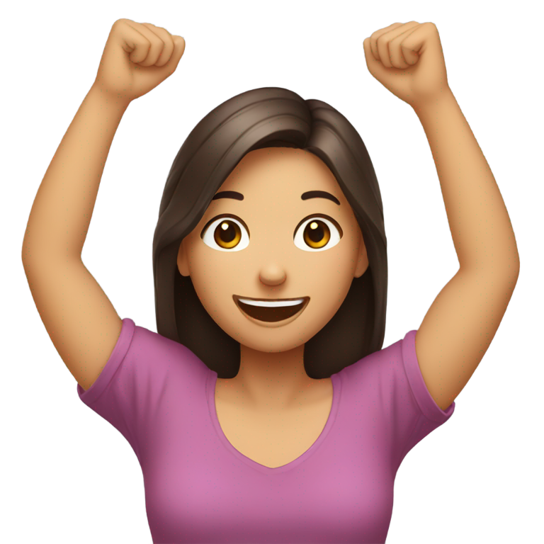 genmoji：棕发女孩双手抱颈大笑