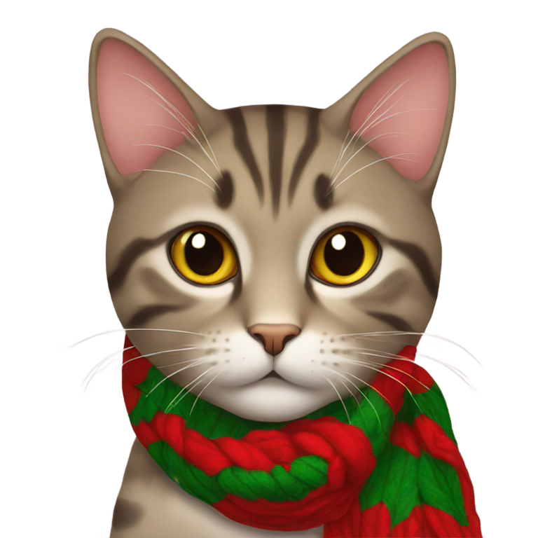 genmoji: a cat wearing a Christmas scarf