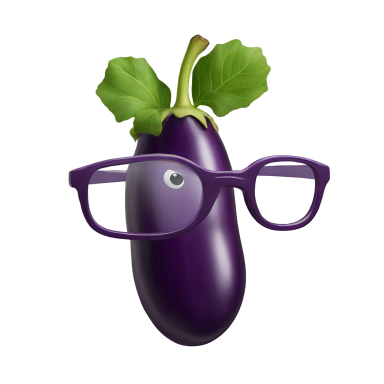 genmoji : Aubergine avec lunettes et dents rigolotes
