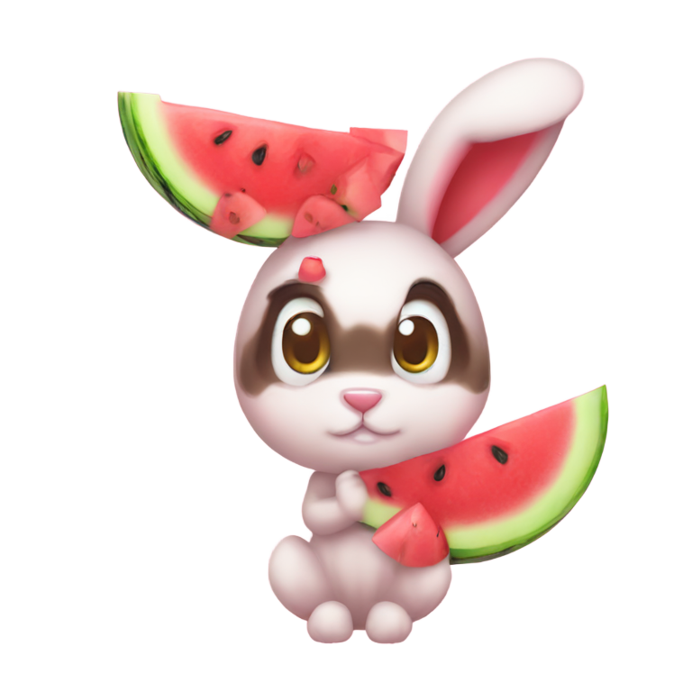 genmoji : Personnage de lapin chibi, grands yeux, pastèque.