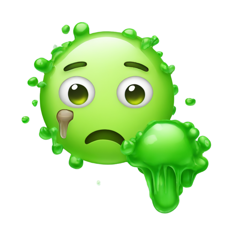 genmoji: bacteria verde con cara triste