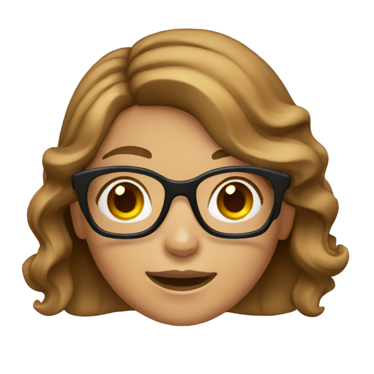 genmoji: a girl with wavy light brown hair, with glasses and tan skin holding a camera