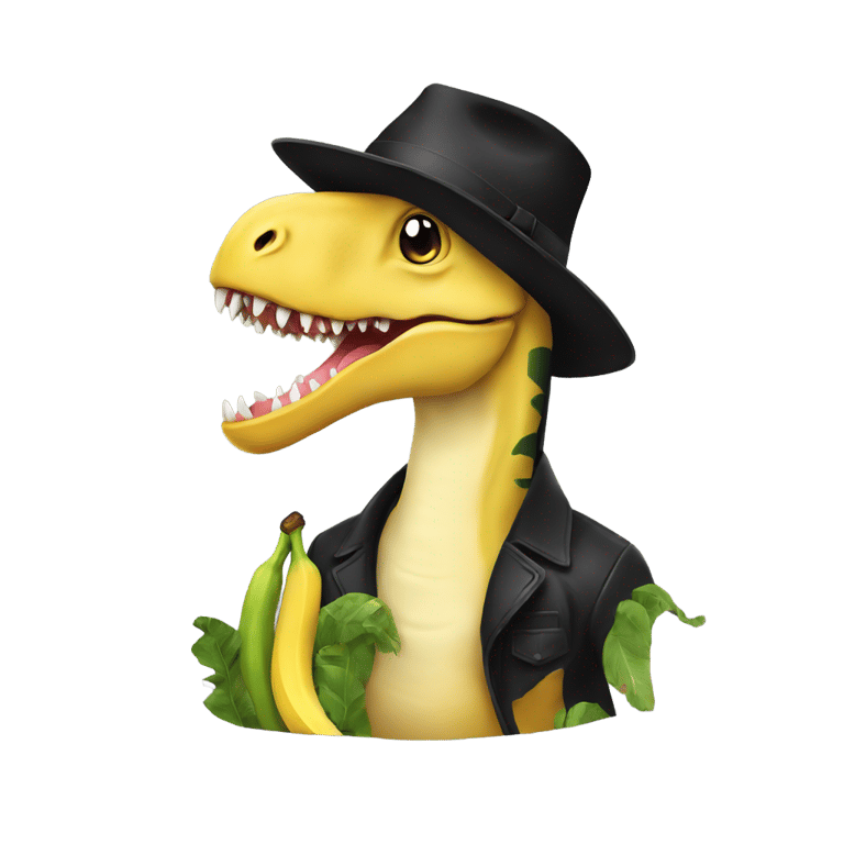絵文字：Dinosaur in a black hat with a banana