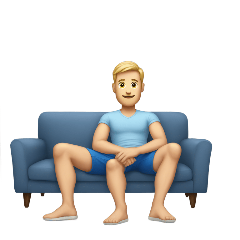 genmoji：白人男子穿着蓝色短裤坐在沙发上