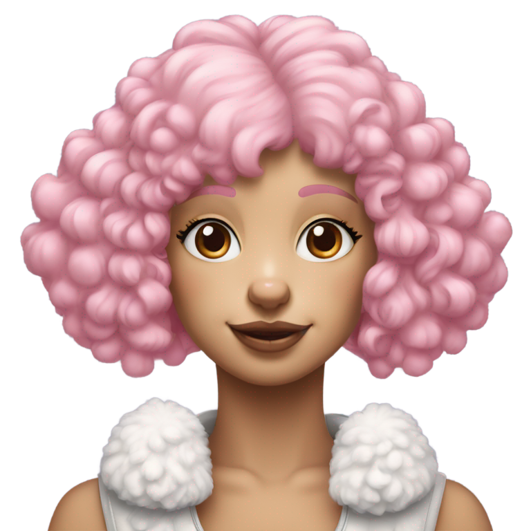 genmoji: poodle and girl with straigh pink hair iphone 16e and airpods 4 in her ears