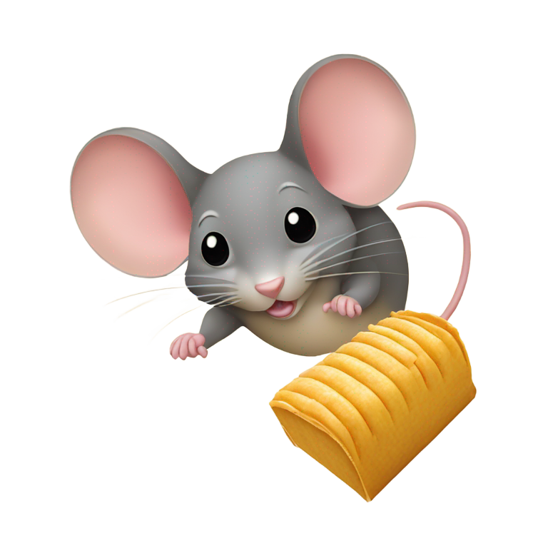 絵文字：タマレを持って罠から逃げるネズミ