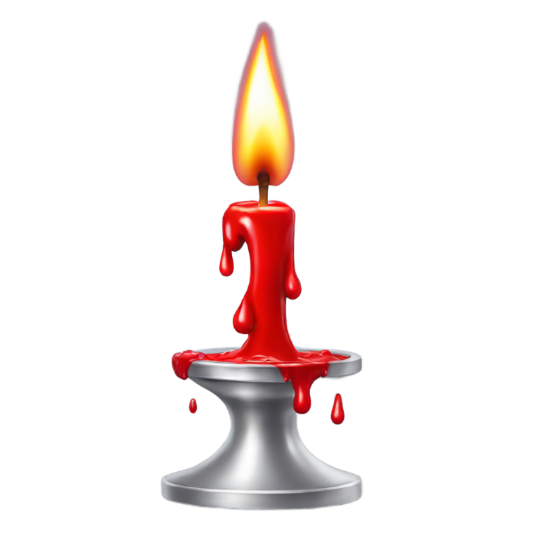 genmoji: red candle melting on a silver base, mystical