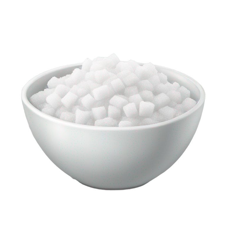 genmoji : Bol transparent ou en céramique avec du sucre blanc