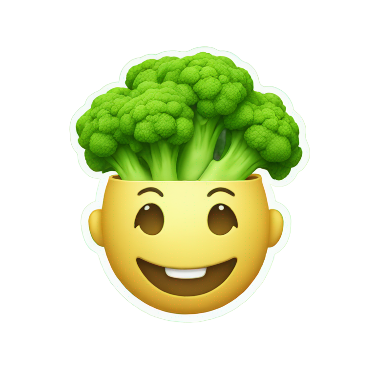 genmoji: happy emoji with a pile of broccoli buds