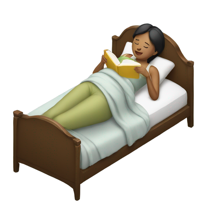 genmoji : Femme allongée sur un lit en train de lire