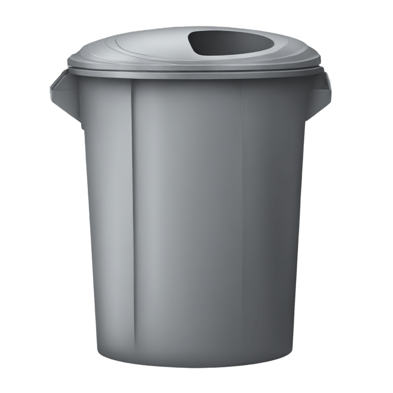 genmoji : Une poubelle de ville ouverte de profil. Sans couvercle.