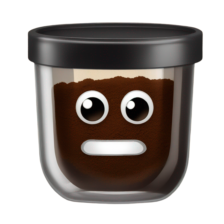 genmoji: dark coffee powder in a small transparent glass bowl or container