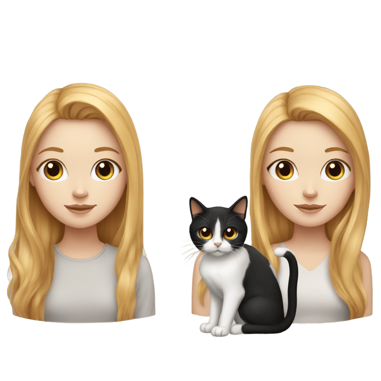 genmoji : a white ginger girl with a perfect and straight hair with a black and white cat