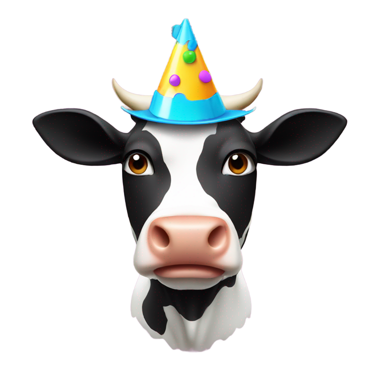 prompt: Vache portant un chapeau de fête avec un pistolet