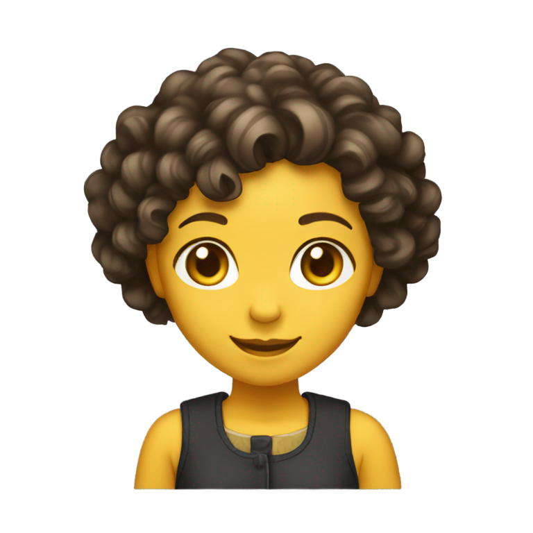 genmoji：短黑卷发女孩，浅肤色，棕色眼睛，快乐微笑，黄色衣服。