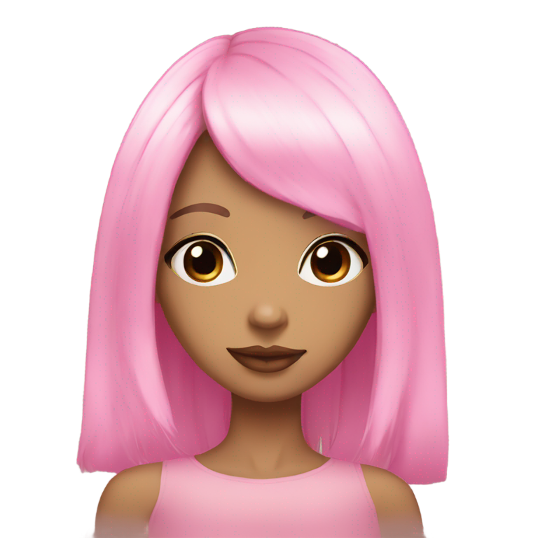 genmoji : Belle fille brune aux cheveux noirs longs et raides avec frange, yeux marron foncé et lèvres roses.
