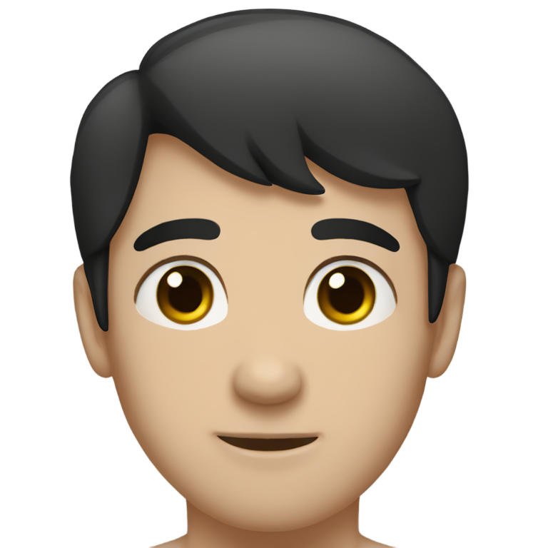 genmoji : Homme blanc aux cheveux noirs, nu du visage à la poitrine.