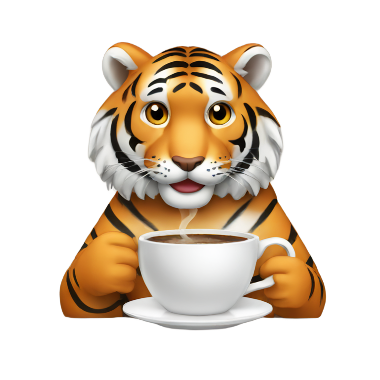 genmoji: tiger drinking coffee