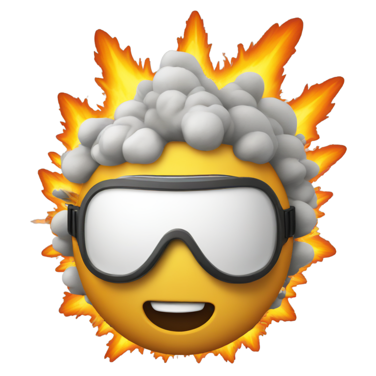 genmoji : Tête explosant avec des flammes. La tête porte également des lunettes de clout.
