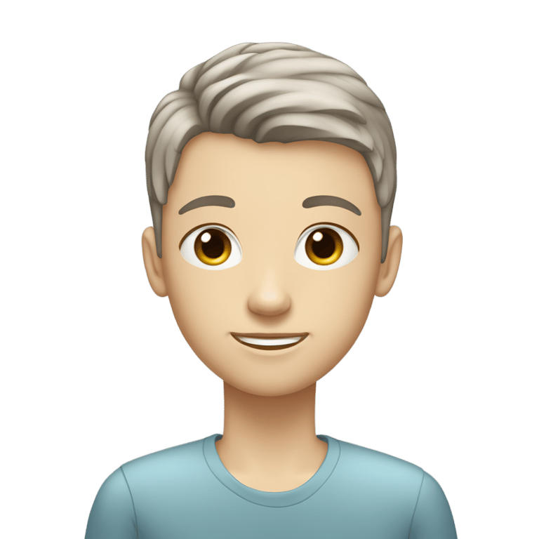 genmoji : white teenager with a grown out buzzcut that looks kind of like a mullet with bangs brown hair grey ish blue eyes