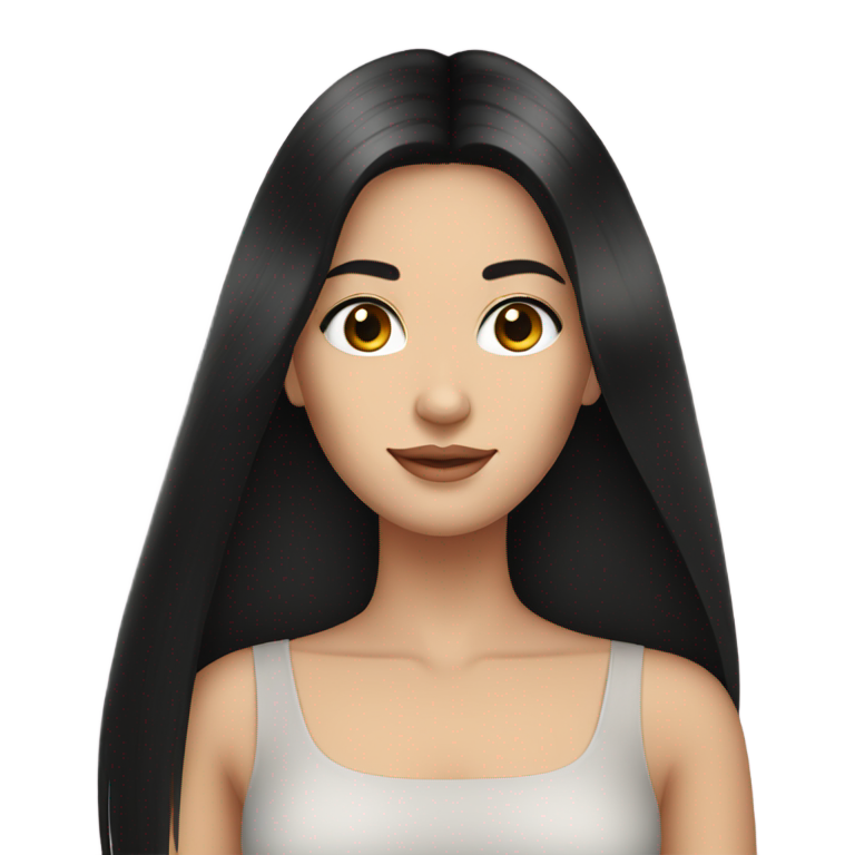 genmoji: Young white woman with long straight black hair, eyelashes, brown eyes