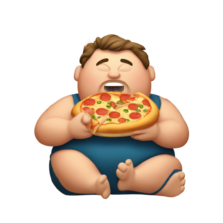genmoji: fat guy stuffing his face with pizza