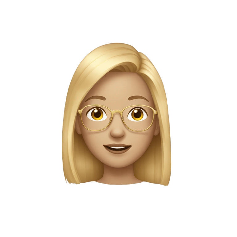 genmoji : Jeune fille aux cheveux blonds chauds, à la peau claire et aux lunettes dorées