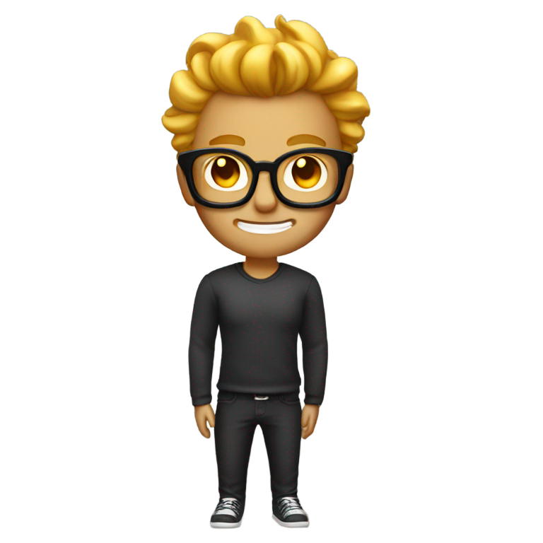 genmoji : Un diable avec une coupe dégradée dorée et des lunettes carrées blanches