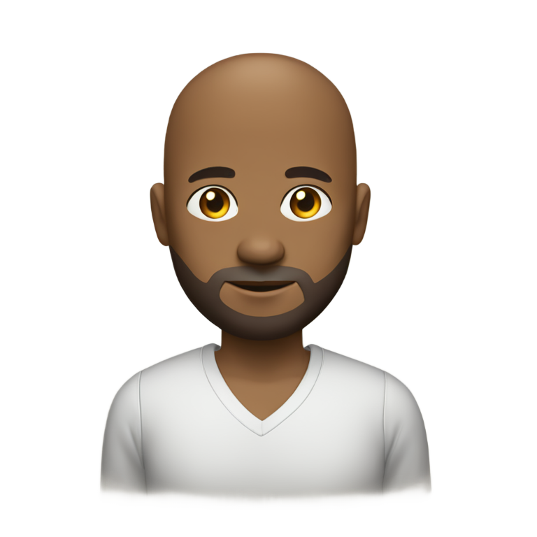 genmoji：非裔美国男子，秃头留胡子，穿与肤色相同的衬衫。画面显示头部至半身。