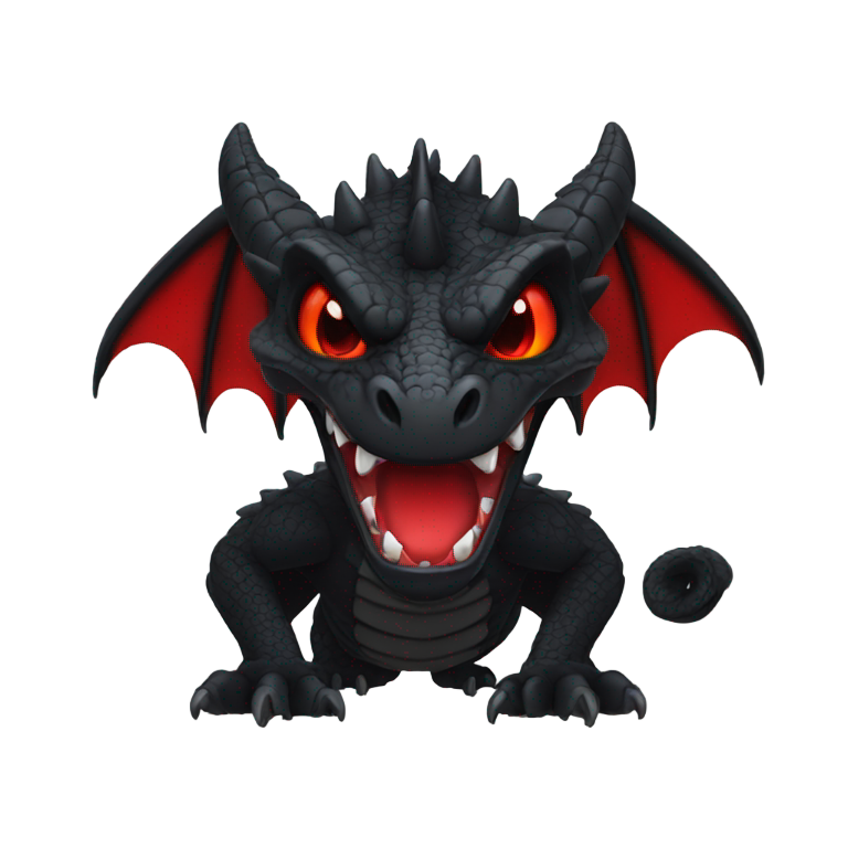 genmoji : Dragon noir, yeux rouges maléfiques