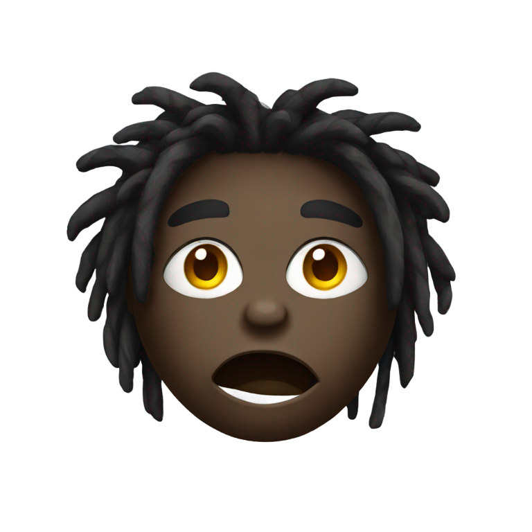 genmoji: angry dark skinned emoji with short messy dreads