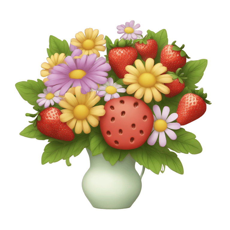 genmoji: A bouquet of flowers, peace of mind, decorations, and strawberries.