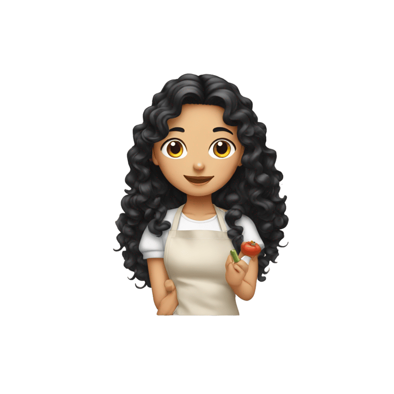 絵文字：黒い長いカールヘアの女の子が料理をしている