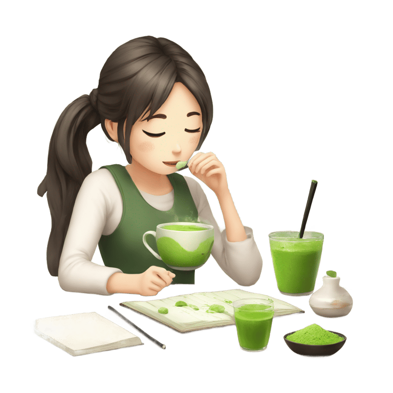 genmoji：女孩努力学习，手持抹茶杯