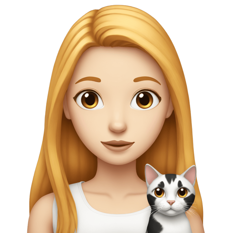 genmoji : a white ginger girl with a perfect and straight hair with a black and white cat