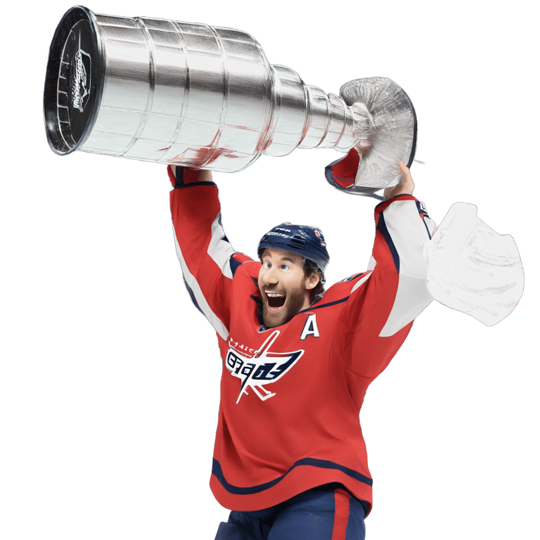 genmoji: Washington capitals player lifting up a Stanley cup
